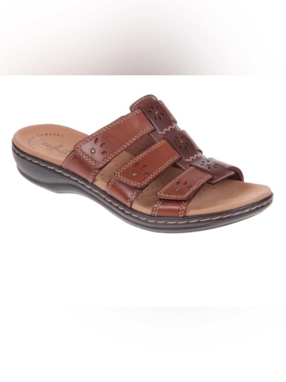 Clark’s Leisa Spring Leather Slide Sandals Women’s 9M Brown Adjustable Ortholite